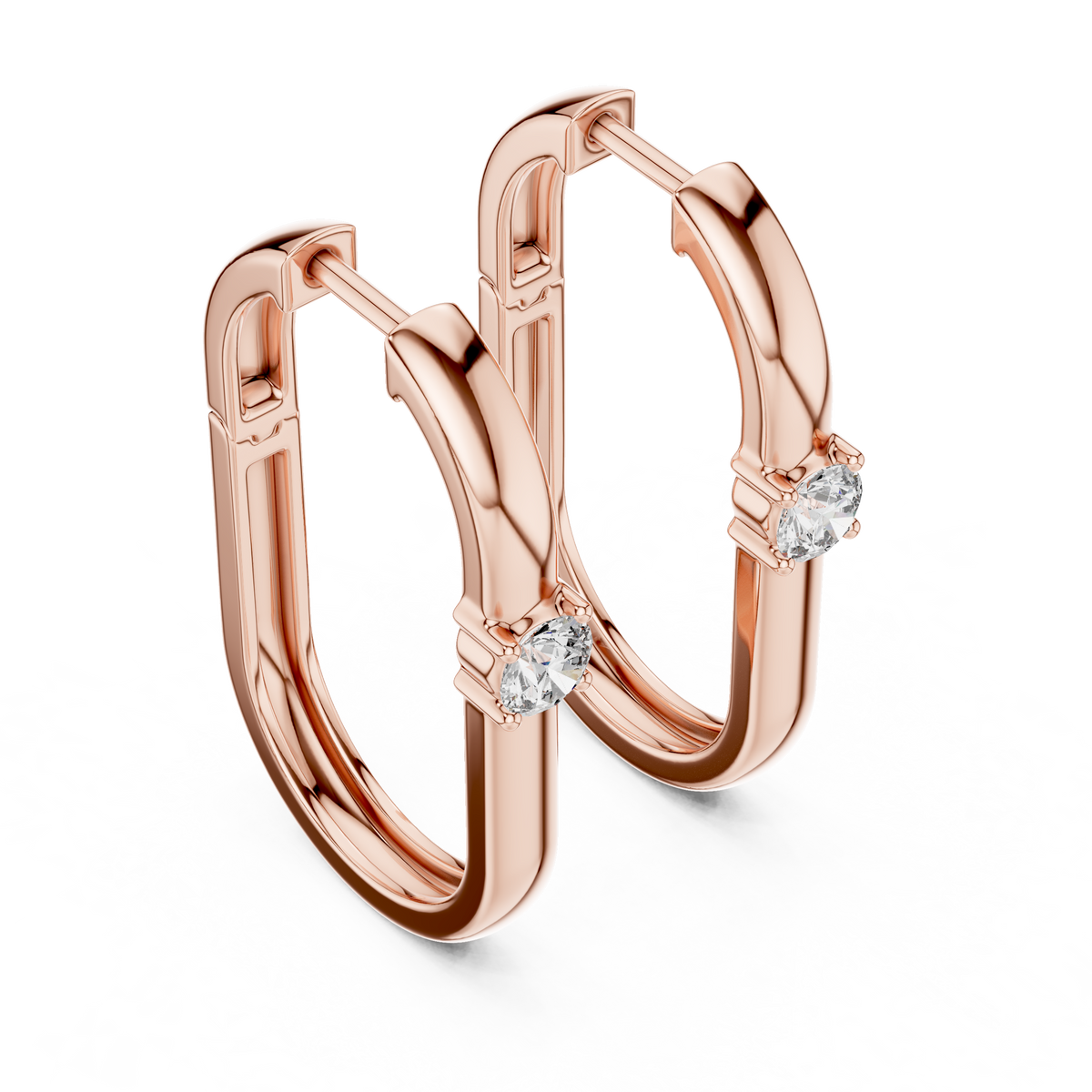 Elegant Solitaire Diamond Rectangular Hoops