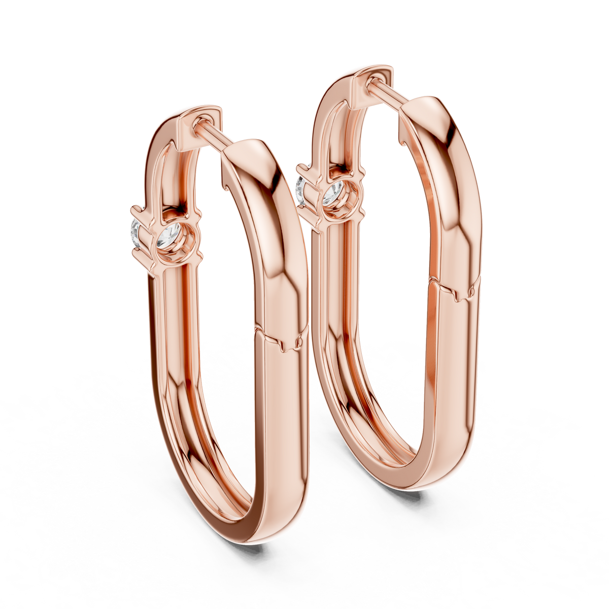 Elegant Solitaire Diamond Rectangular Hoops