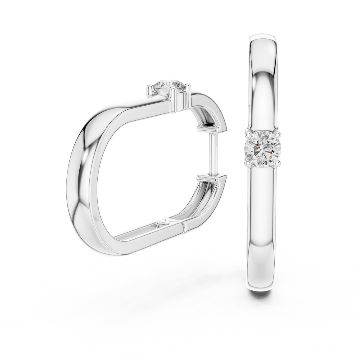 Elegant Solitaire Diamond Rectangular Hoops