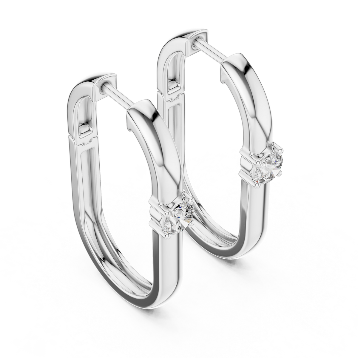 Elegant Solitaire Diamond Rectangular Hoops