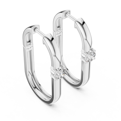 Elegant Solitaire Diamond Rectangular Hoops