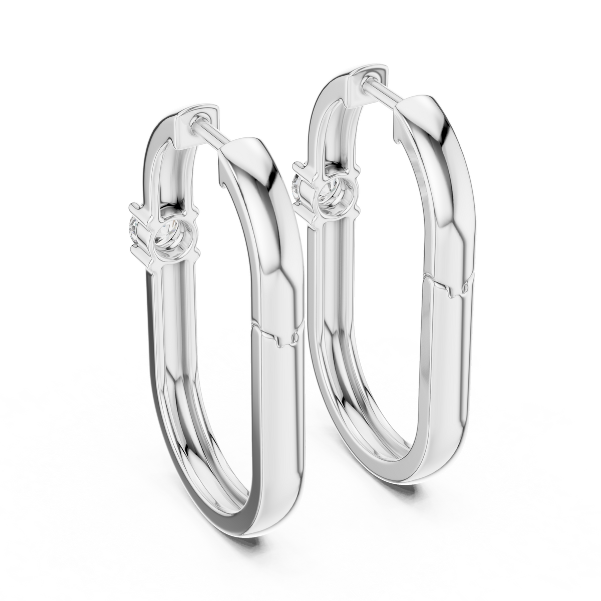 Elegant Solitaire Diamond Rectangular Hoops