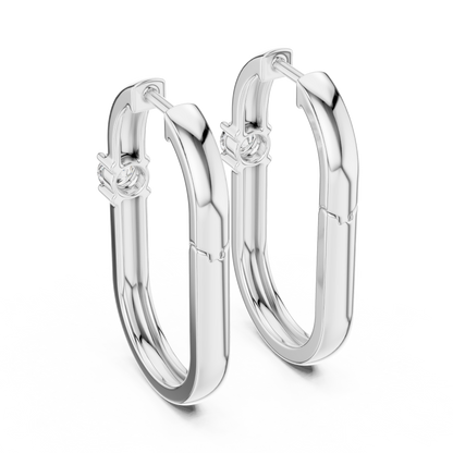 Elegant Solitaire Diamond Rectangular Hoops