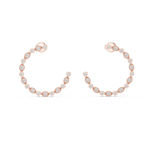 Elegant Marquise Round Diamond Hoops