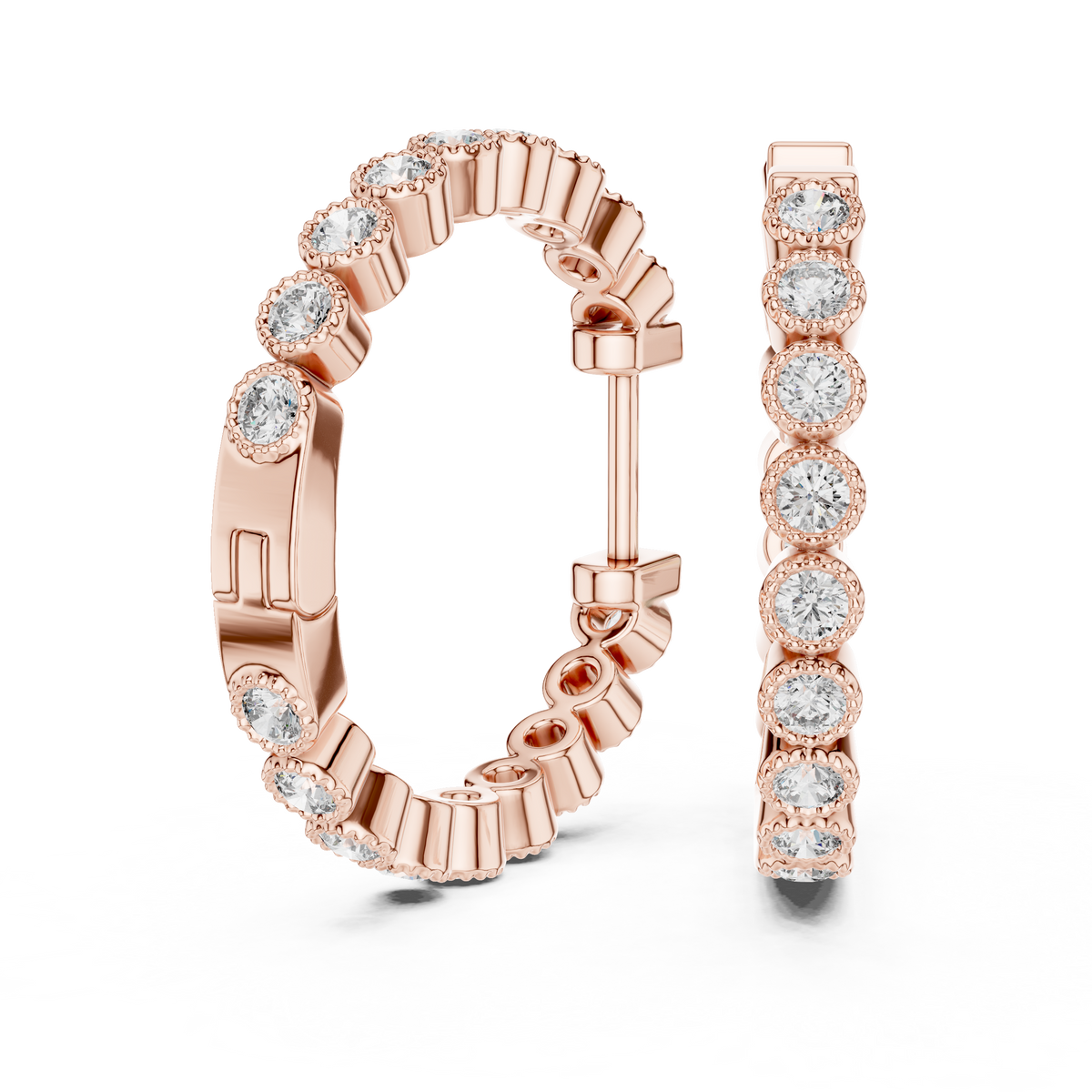 Regal Bezel Round Diamond Hoops
