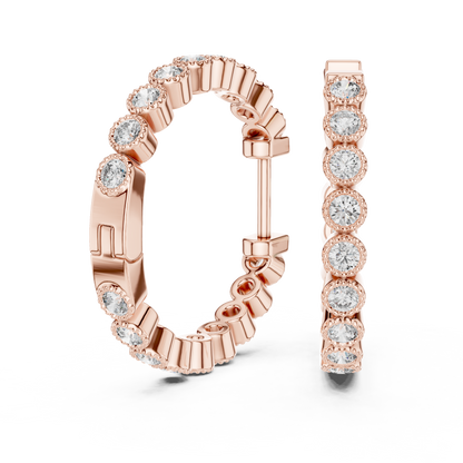 Regal Bezel Round Diamond Hoops