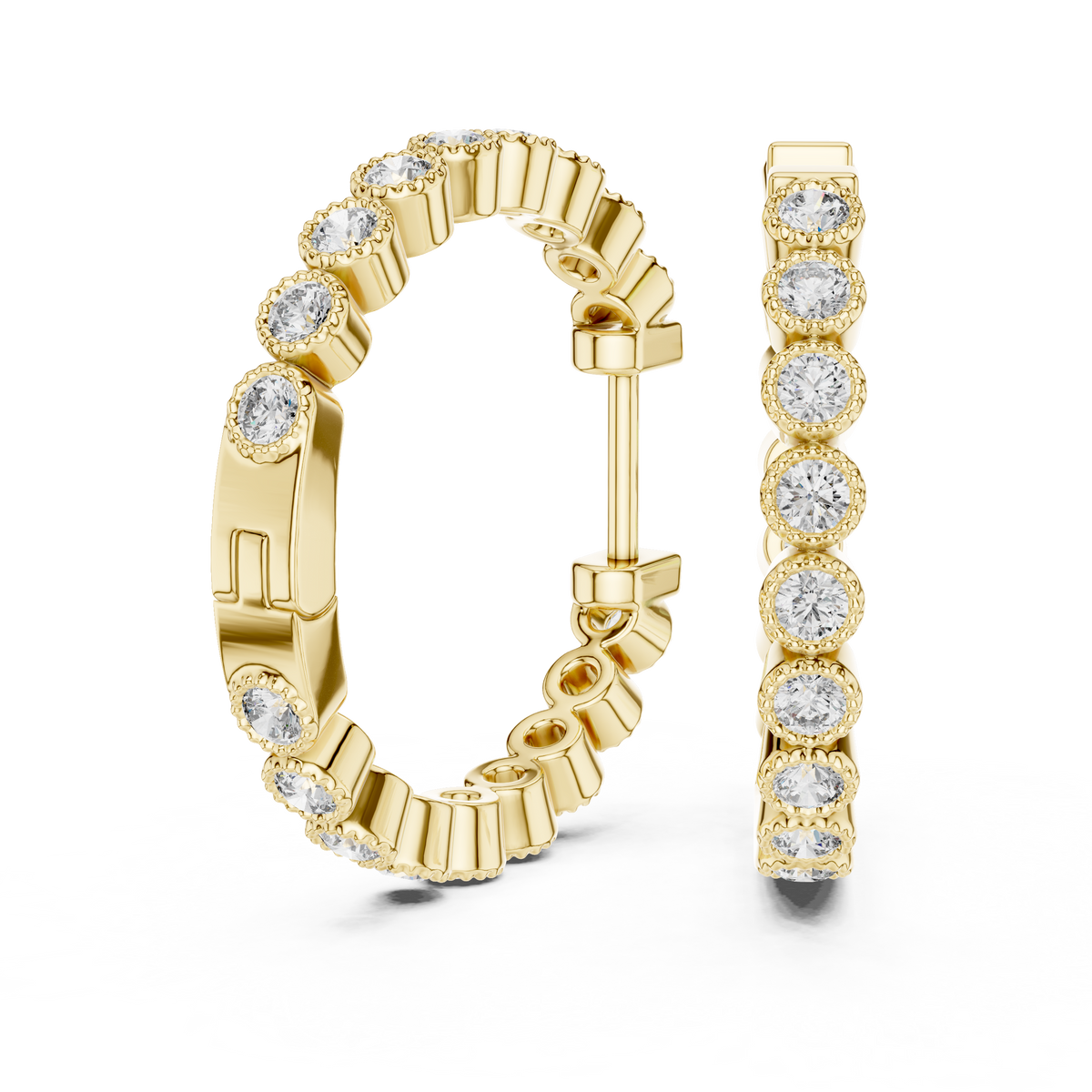 Regal Bezel Round Diamond Hoops