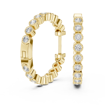 Regal Bezel Round Diamond Hoops