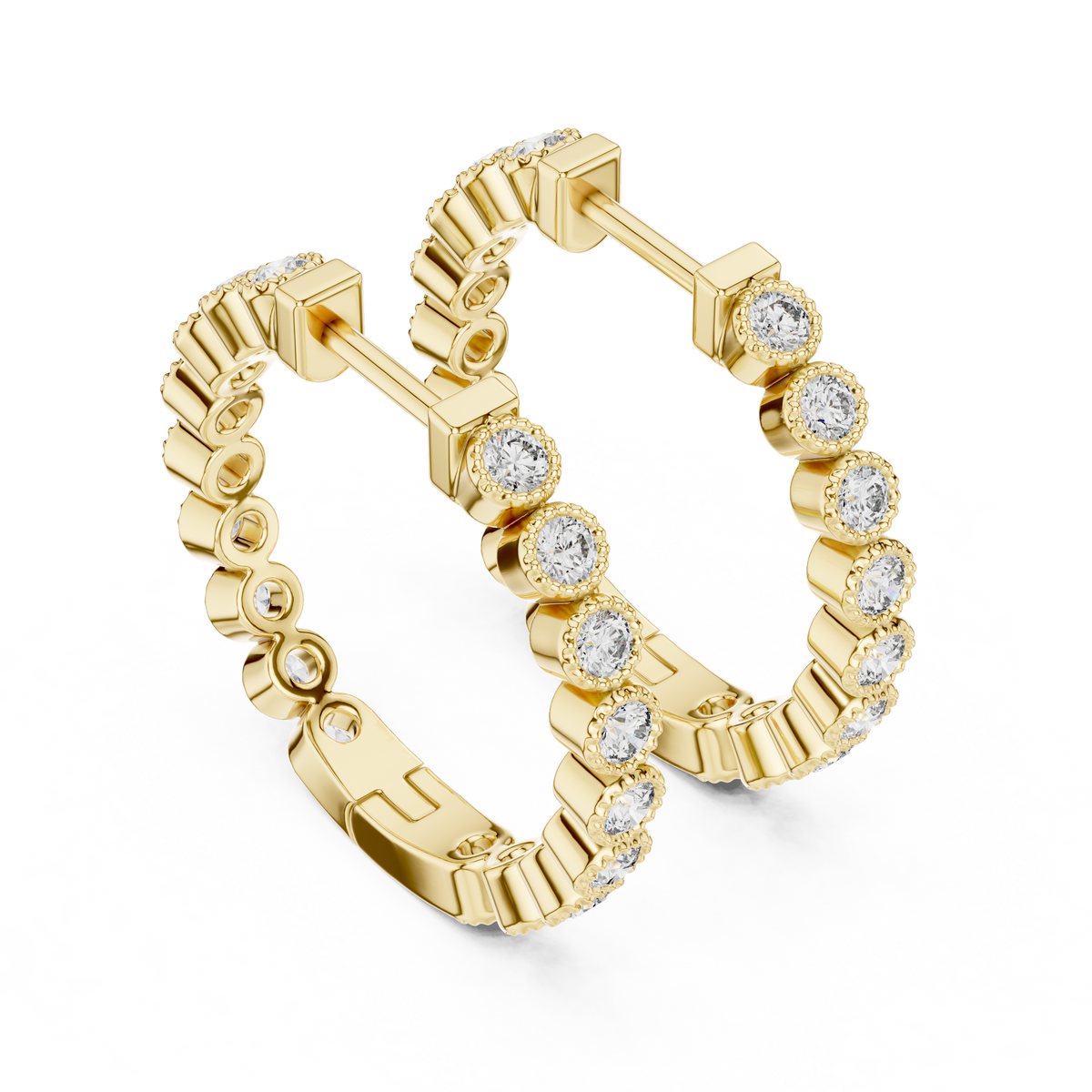 Regal Bezel Round Diamond Hoops