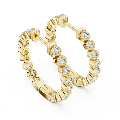 Regal Bezel Round Diamond Hoops