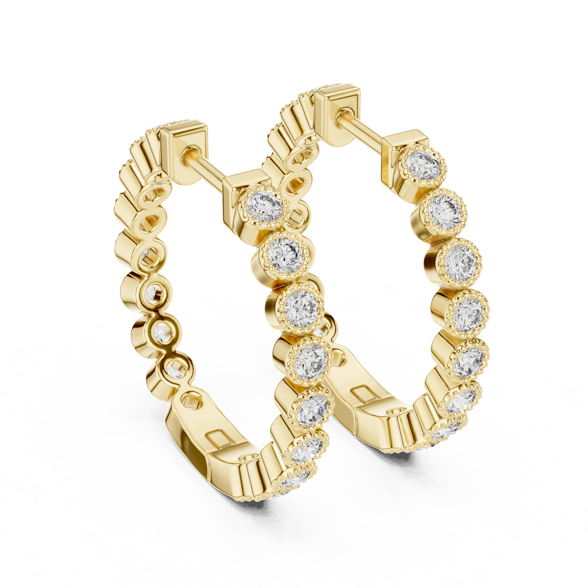 Regal Bezel Round Diamond Hoops