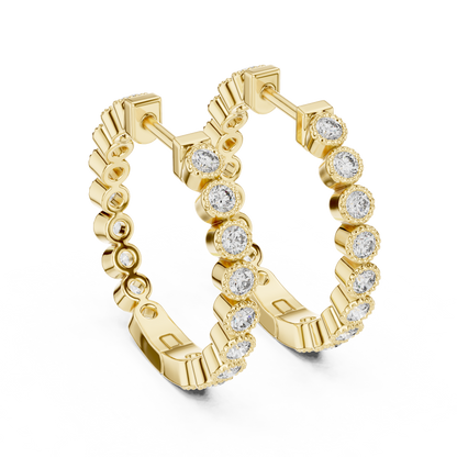 Regal Bezel Round Diamond Hoops
