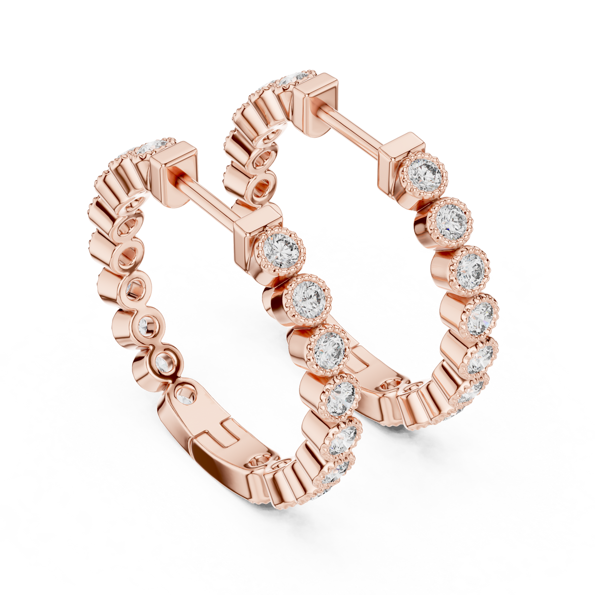 Regal Bezel Round Diamond Hoops