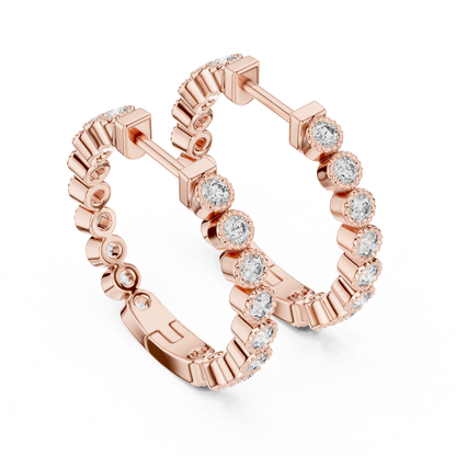 Regal Bezel Round Diamond Hoops