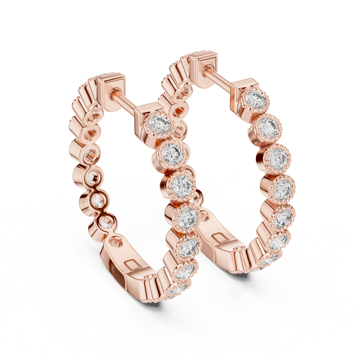 Regal Bezel Round Diamond Hoops