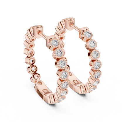 Regal Bezel Round Diamond Hoops