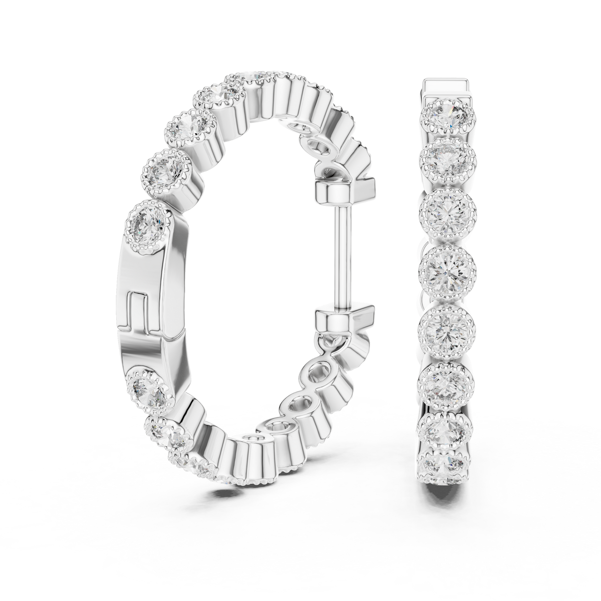 Regal Bezel Round Diamond Hoops