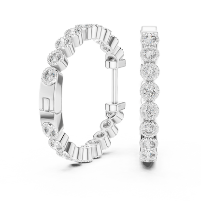 Regal Bezel Round Diamond Hoops
