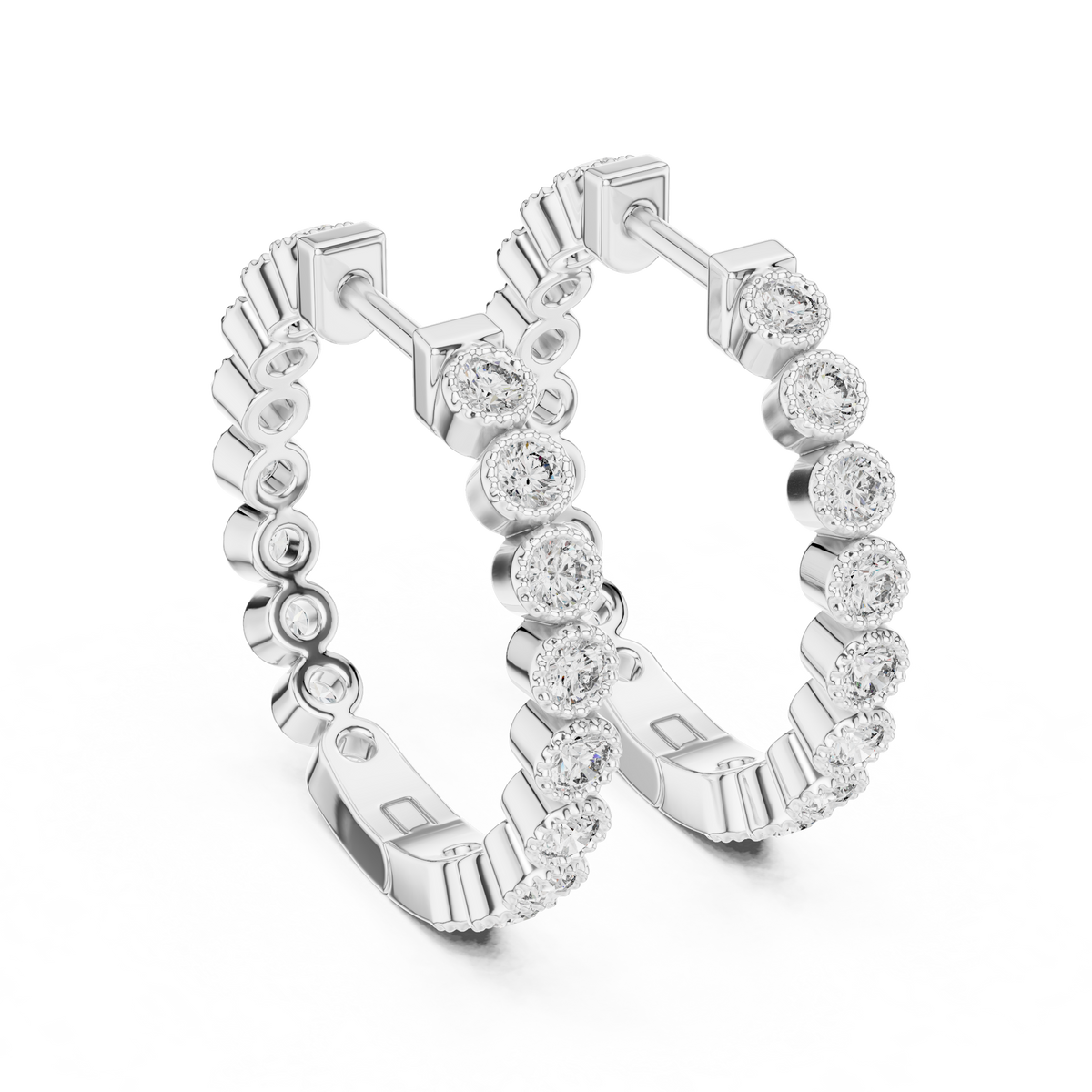 Regal Bezel Round Diamond Hoops