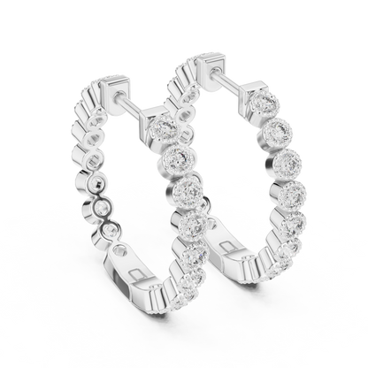 Regal Bezel Round Diamond Hoops