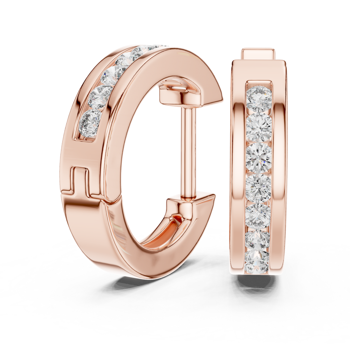 Elegant Channel Set Round Diamond Hoops