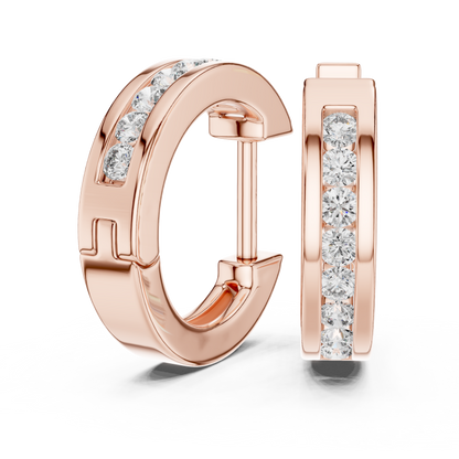 Elegant Channel Set Round Diamond Hoops