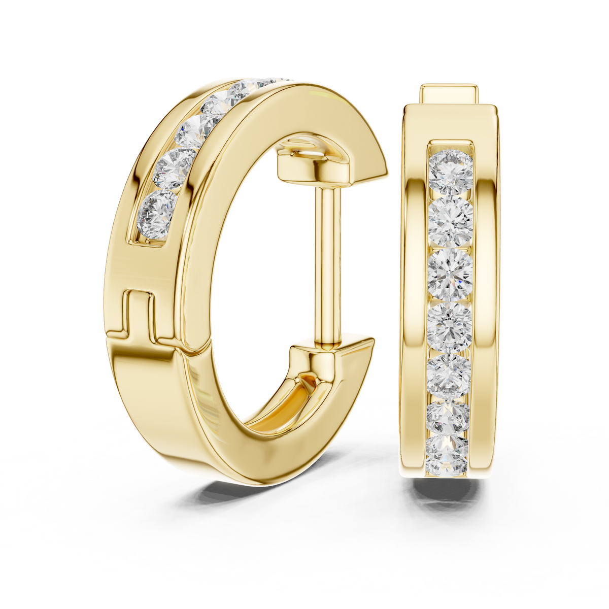 Elegant Channel Set Round Diamond Hoops