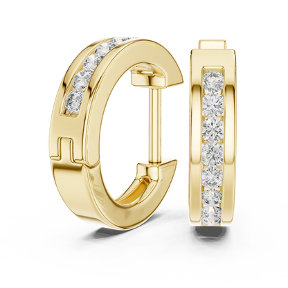 Elegant Channel Set Round Diamond Hoops