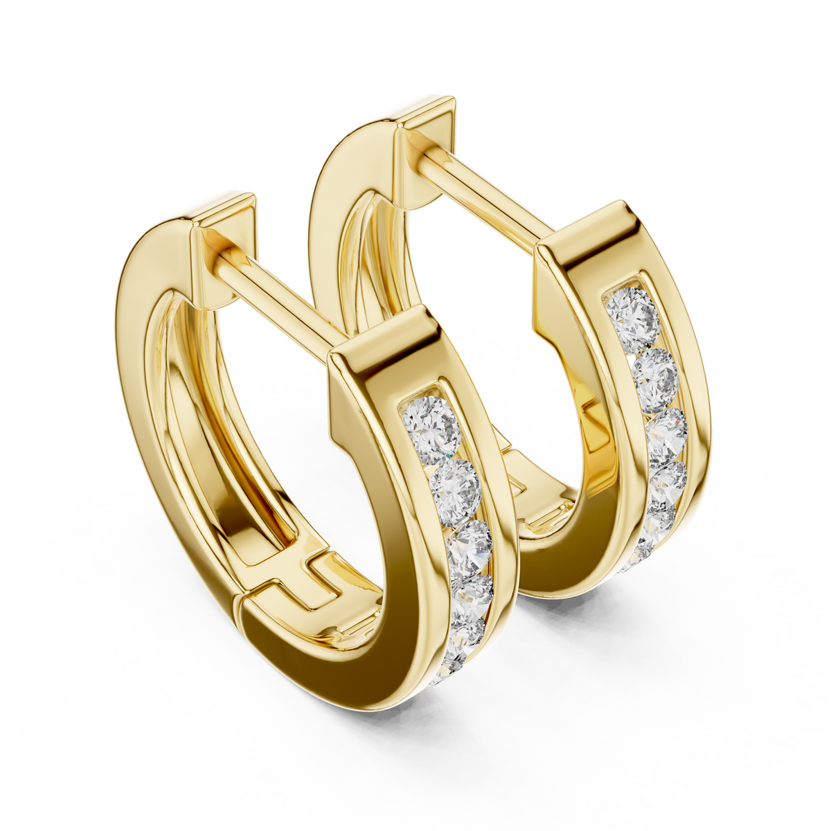Elegant Channel Set Round Diamond Hoops
