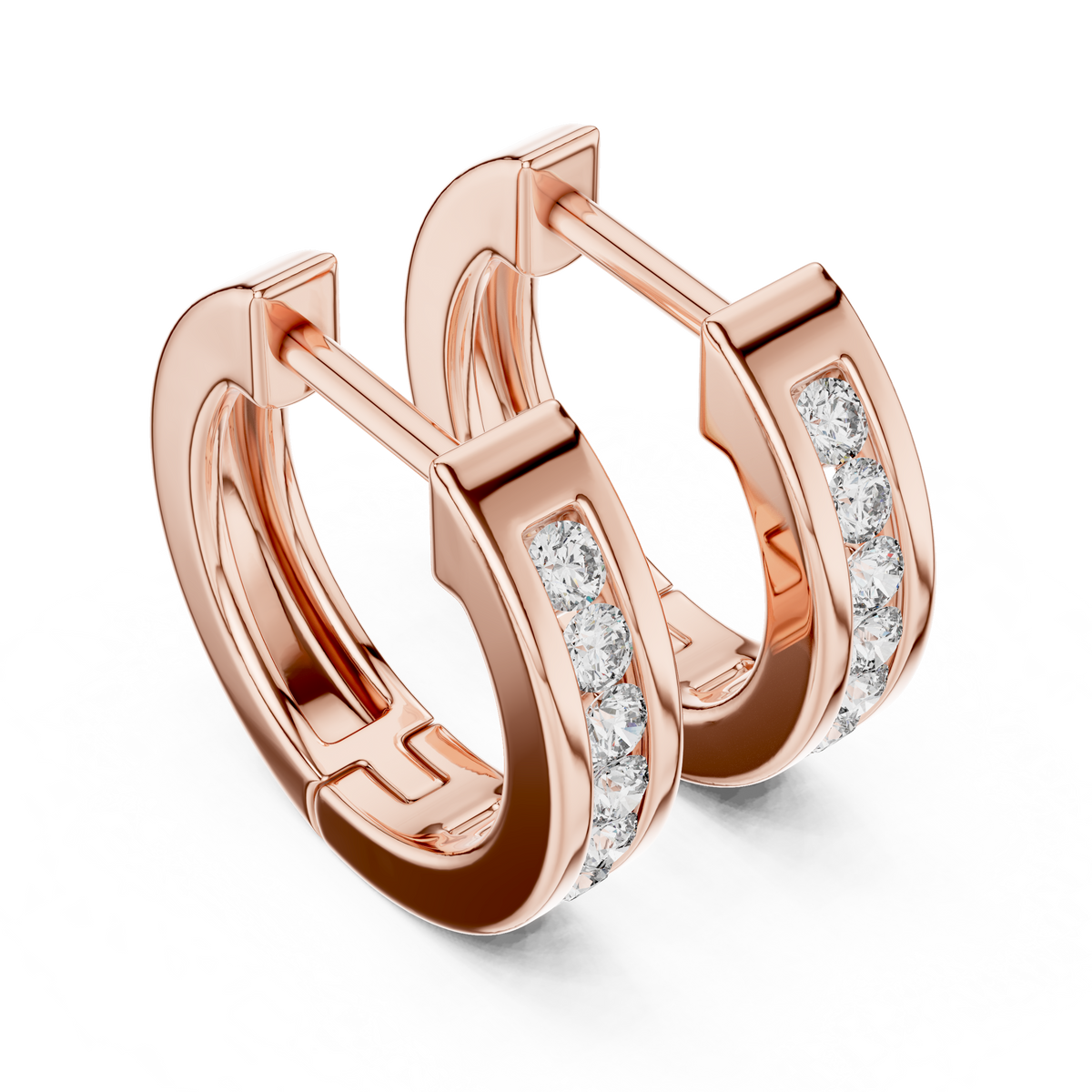 Elegant Channel Set Round Diamond Hoops