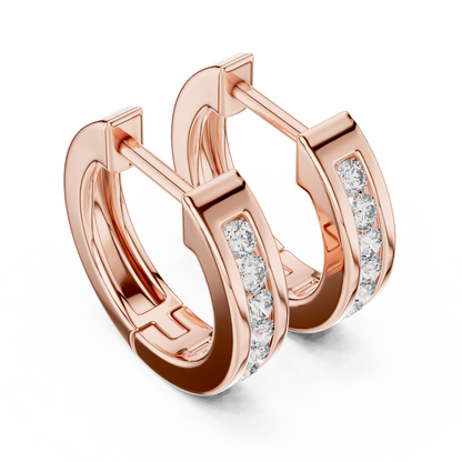 Elegant Channel Set Round Diamond Hoops