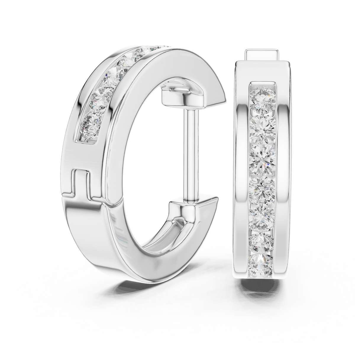 Elegant Channel Set Round Diamond Hoops