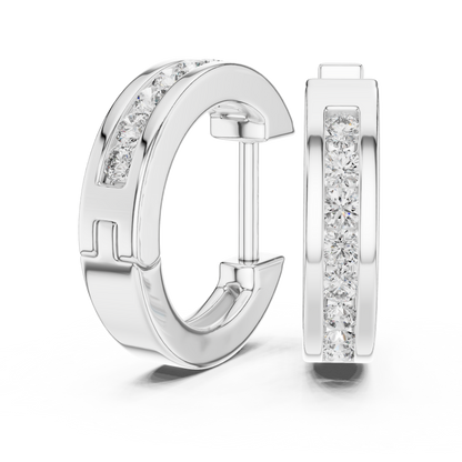 Elegant Channel Set Round Diamond Hoops