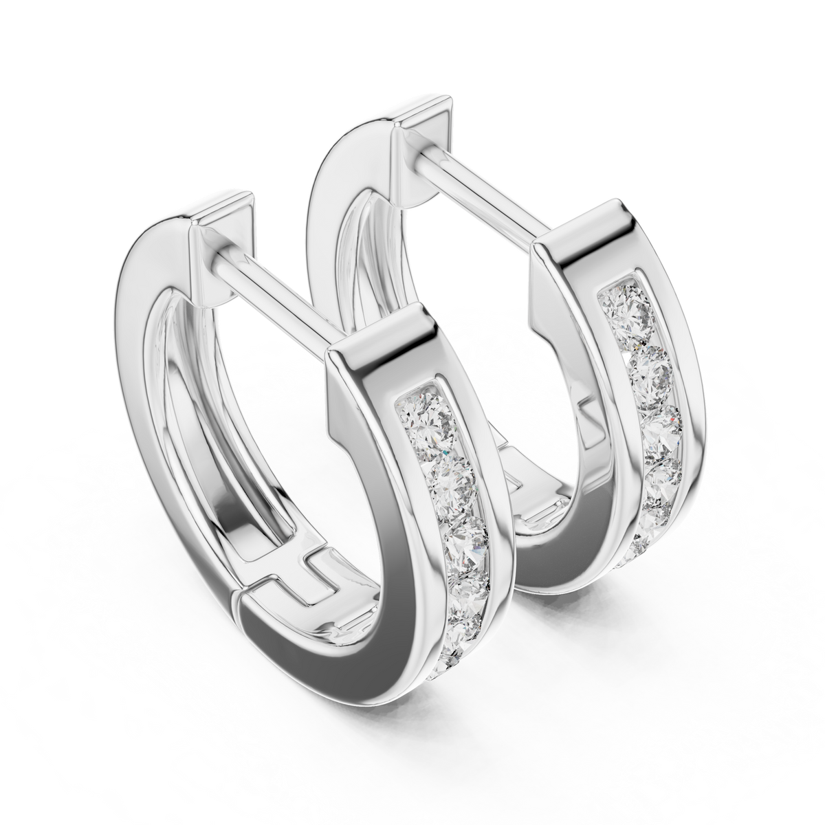 Elegant Channel Set Round Diamond Hoops