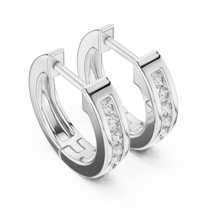 Elegant Channel Set Round Diamond Hoops