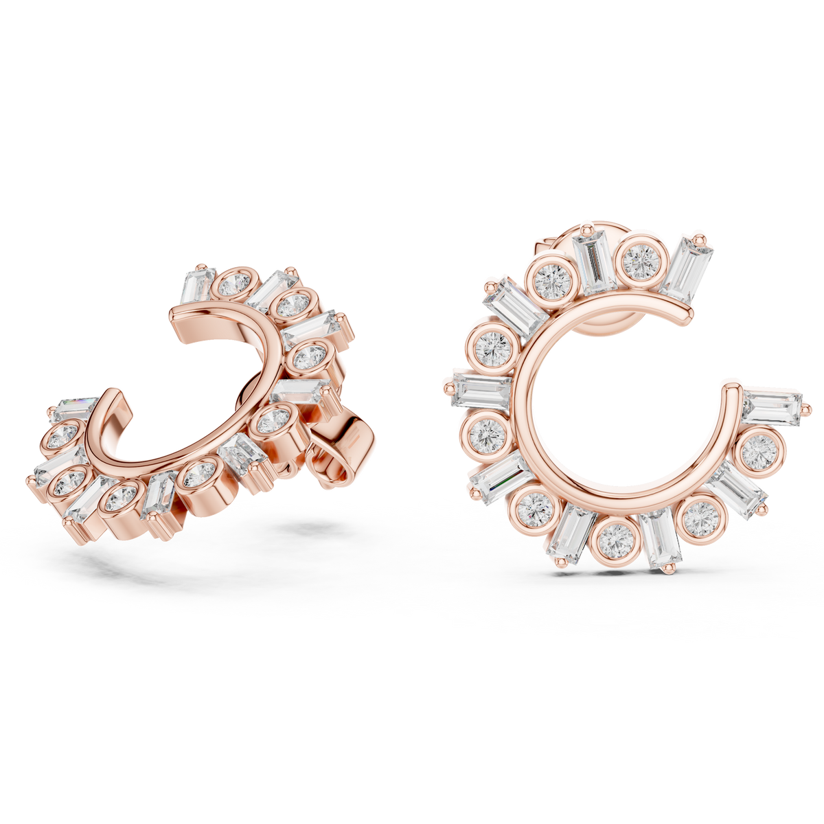 Regal Alternating Round Baguette Diamond Hoops