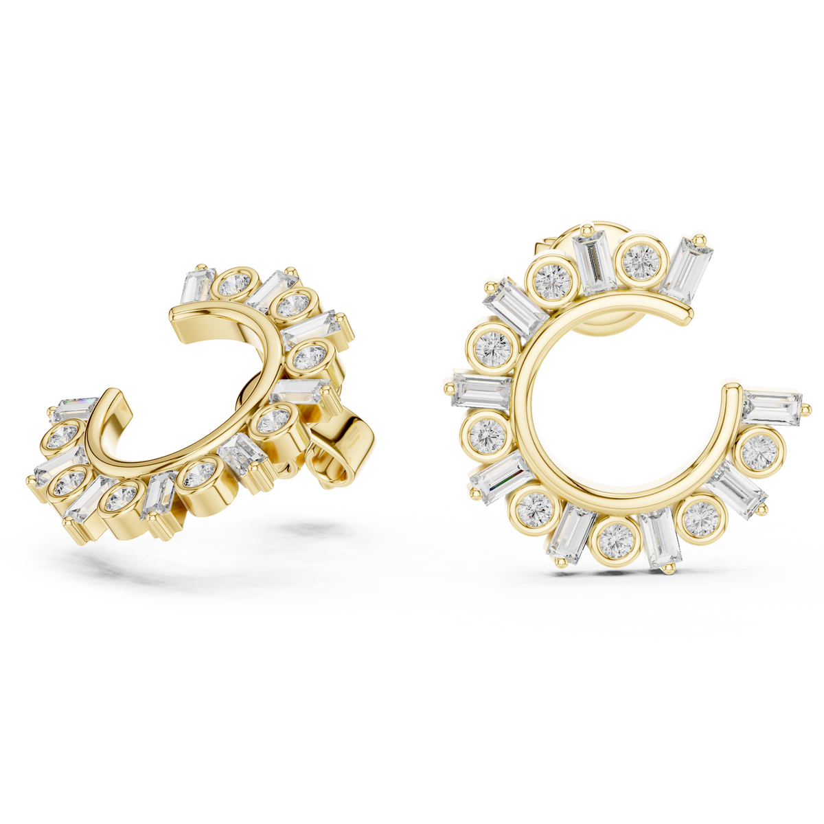 Regal Alternating Round Baguette Diamond Hoops