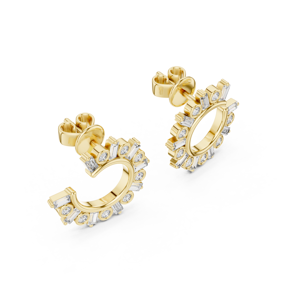 Regal Alternating Round Baguette Diamond Hoops
