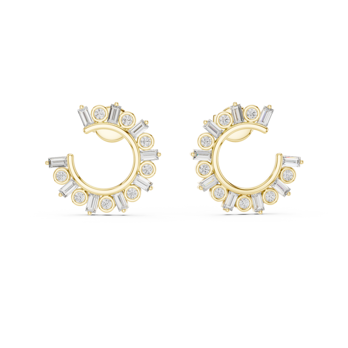 Regal Alternating Round Baguette Diamond Hoops