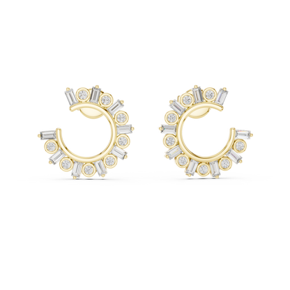 Regal Alternating Round Baguette Diamond Hoops