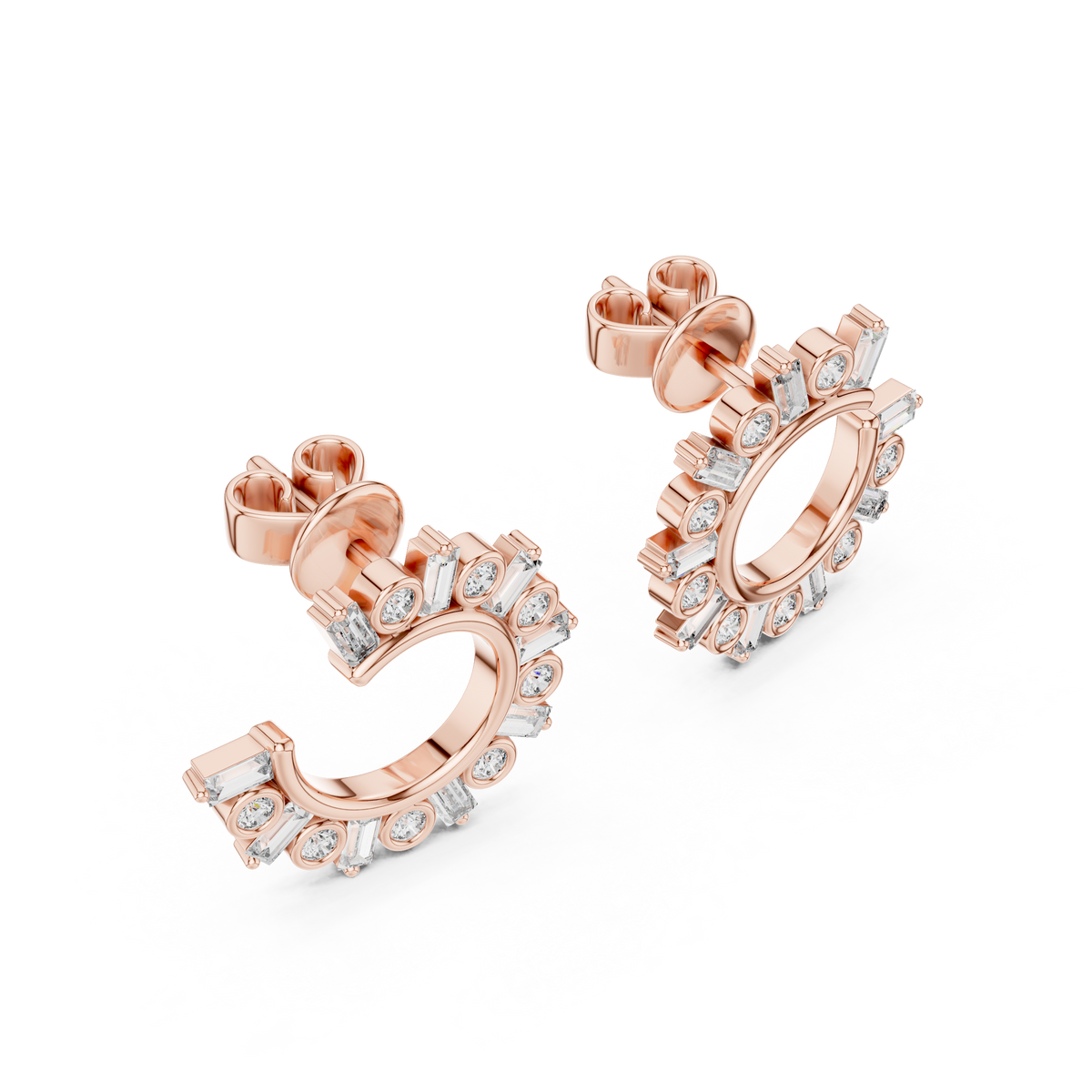 Regal Alternating Round Baguette Diamond Hoops