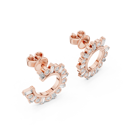 Regal Alternating Round Baguette Diamond Hoops