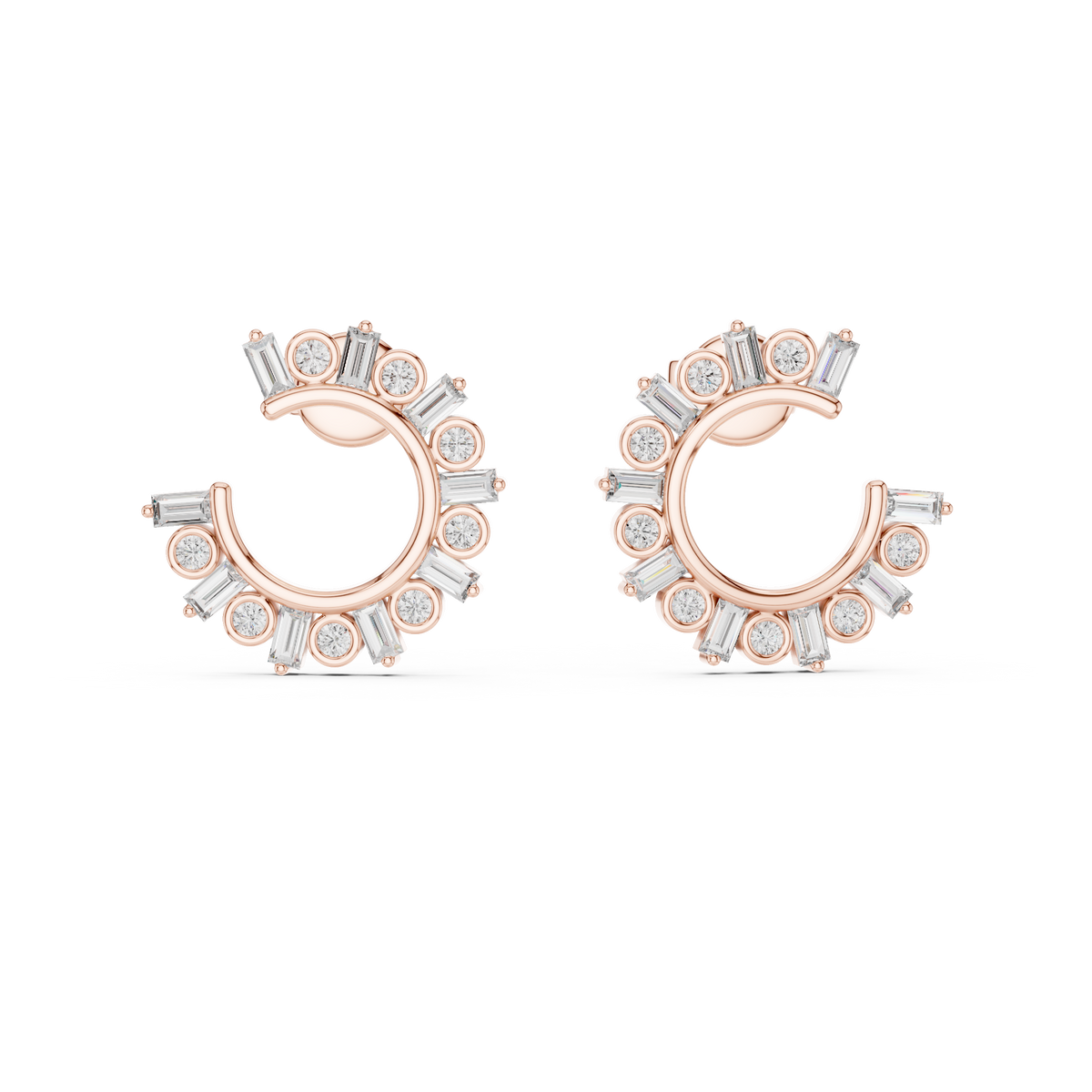 Regal Alternating Round Baguette Diamond Hoops