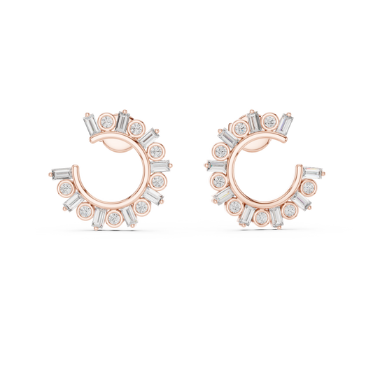 Regal Alternating Round Baguette Diamond Hoops