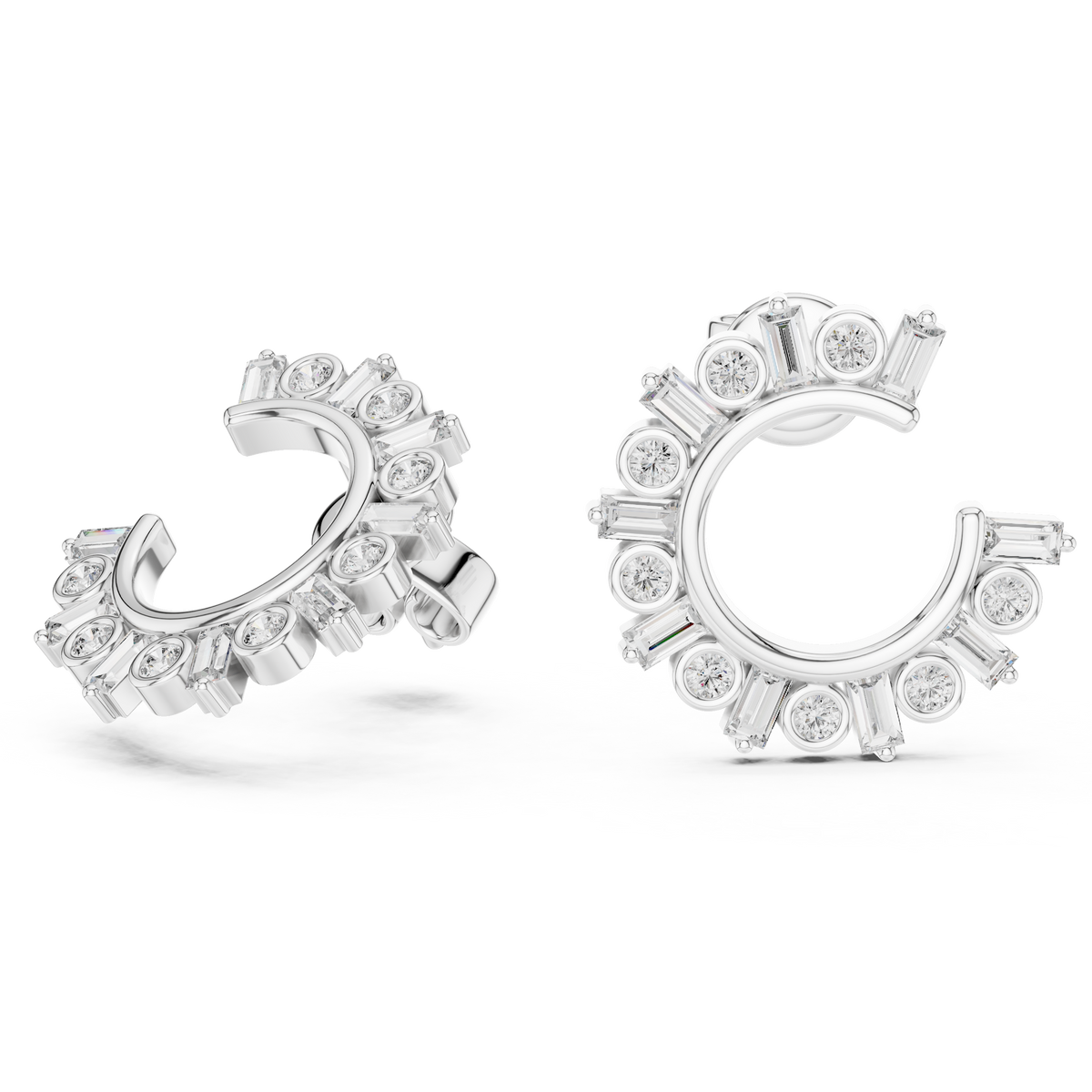 Regal Alternating Round Baguette Diamond Hoops