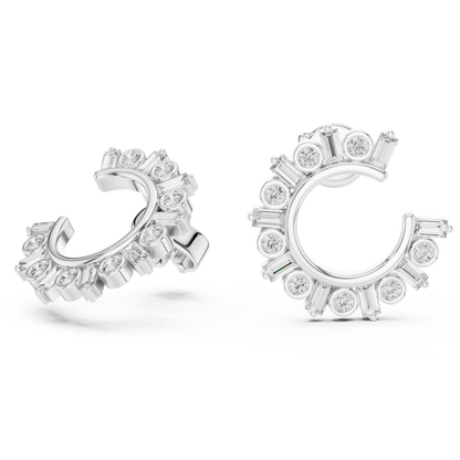 Regal Alternating Round Baguette Diamond Hoops