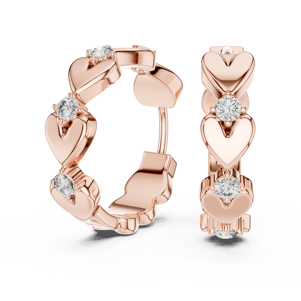 Elegant Triple Heart Diamond Hoops