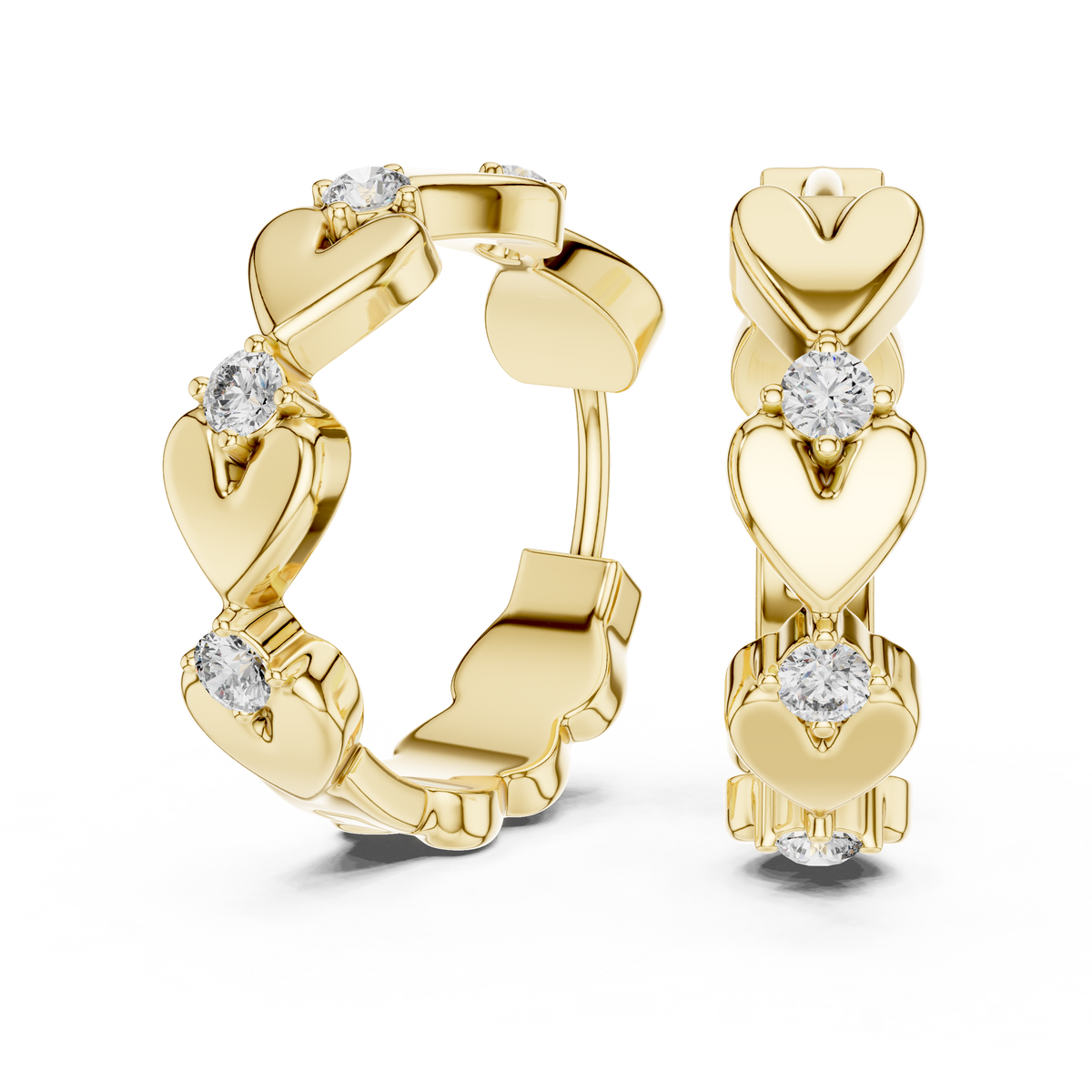 Elegant Triple Heart Diamond Hoops