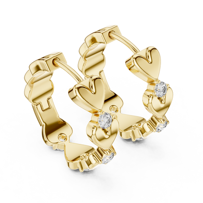 Elegant Triple Heart Diamond Hoops
