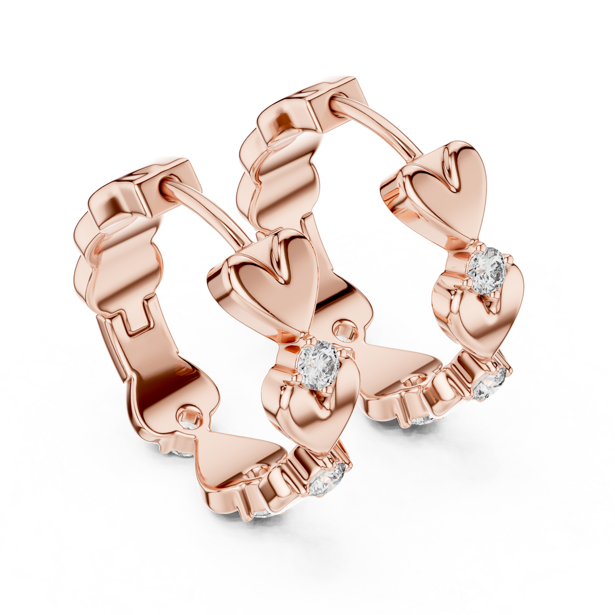 Elegant Triple Heart Diamond Hoops